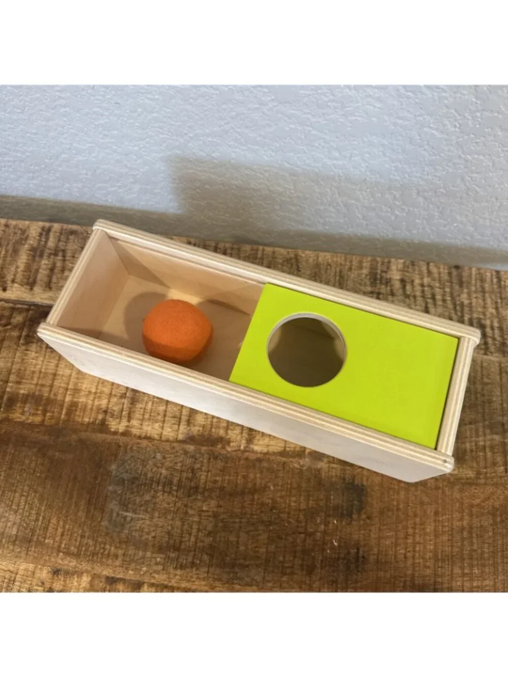 Lovevery Top Sliding Box With Felt Ball Drop Wooden Toy Montessori Sensory Balls